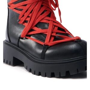 Stylish Black and Red Lace-Up Combat Boots